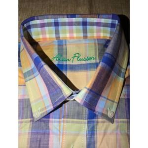 Alan flusser men's blue/yellow short sleeve shirt size medium